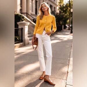 J. Crew Cotton Lady Jacket Cardigan Marigold Yellow Gold Button sz small